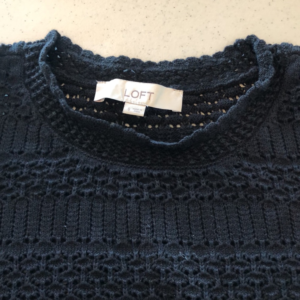 Loft Black sweater. Knit macramé type design. Super cute sexy. Lightweight. Sm